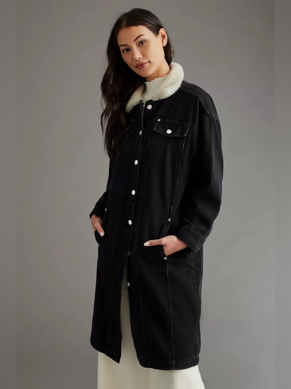 Pilcro by Anthropologie long black denim jacket
Sz XS